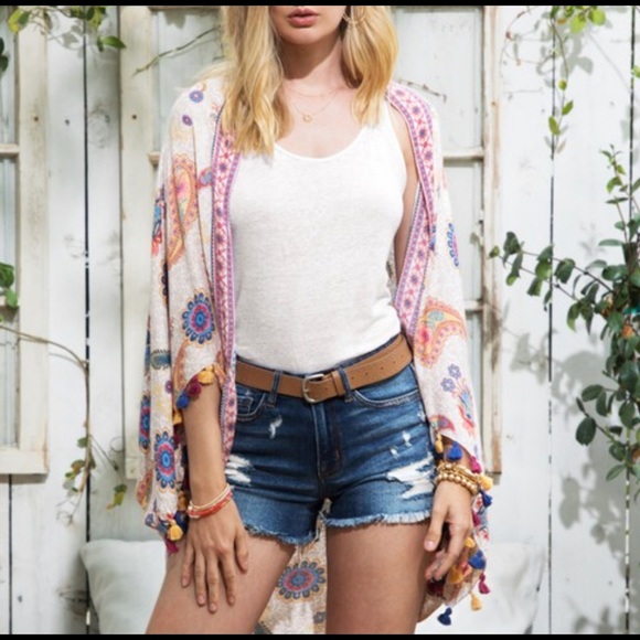 Paisley and Jacobean border Bohemian Kimono cotton - Picture 3 of 8